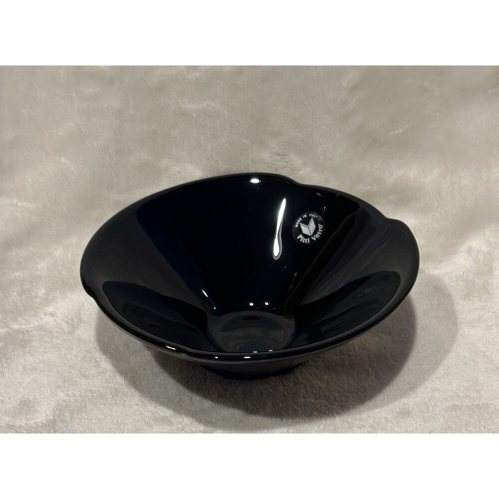 Pittl Vetro Vtg Black Glass Bowl Hand Blown Made In Italy Candy Dish Sleek Chic